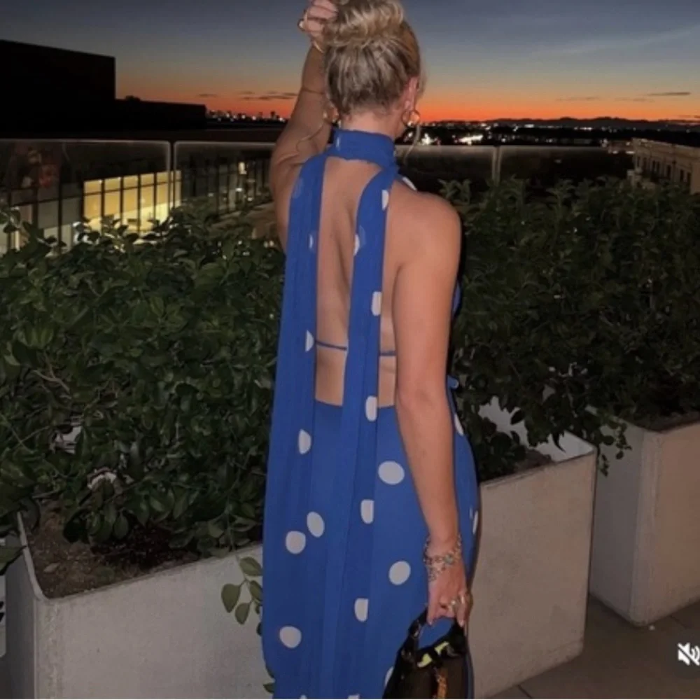 Zara Royal Blue Polka Dot Midi Dress - Picture 3 of 16